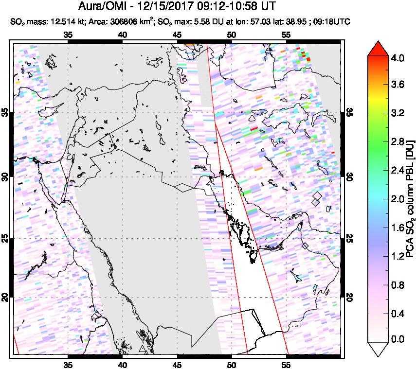 A sulfur dioxide image over Middle East on Dec 15, 2017.