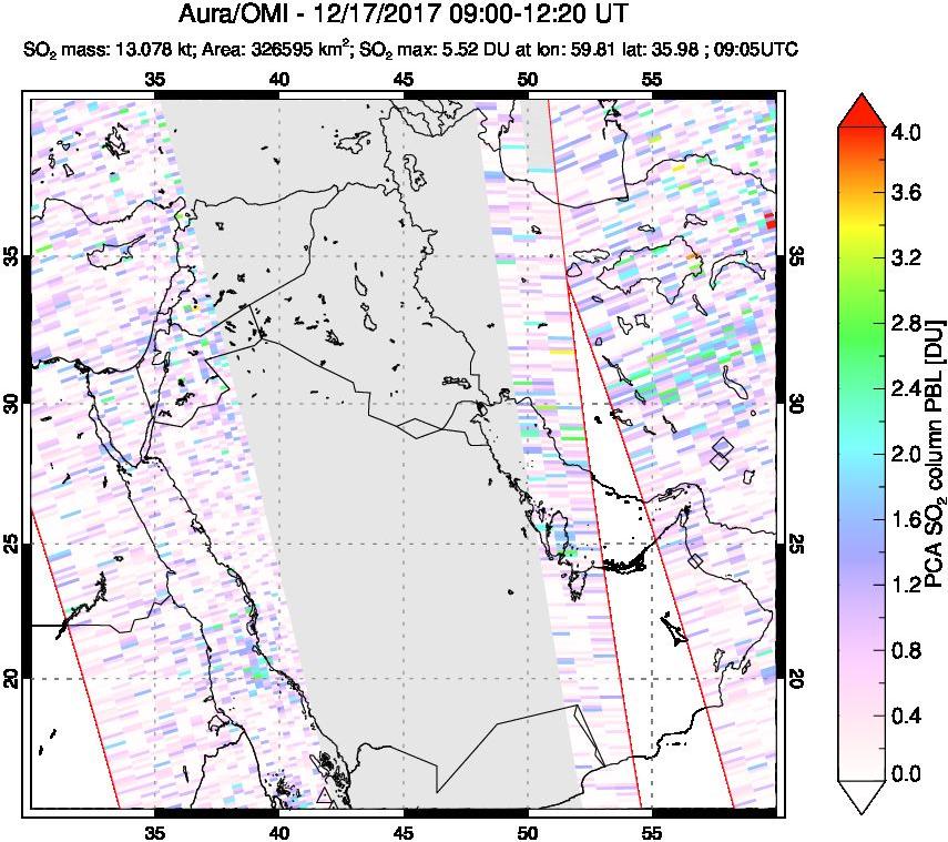 A sulfur dioxide image over Middle East on Dec 17, 2017.