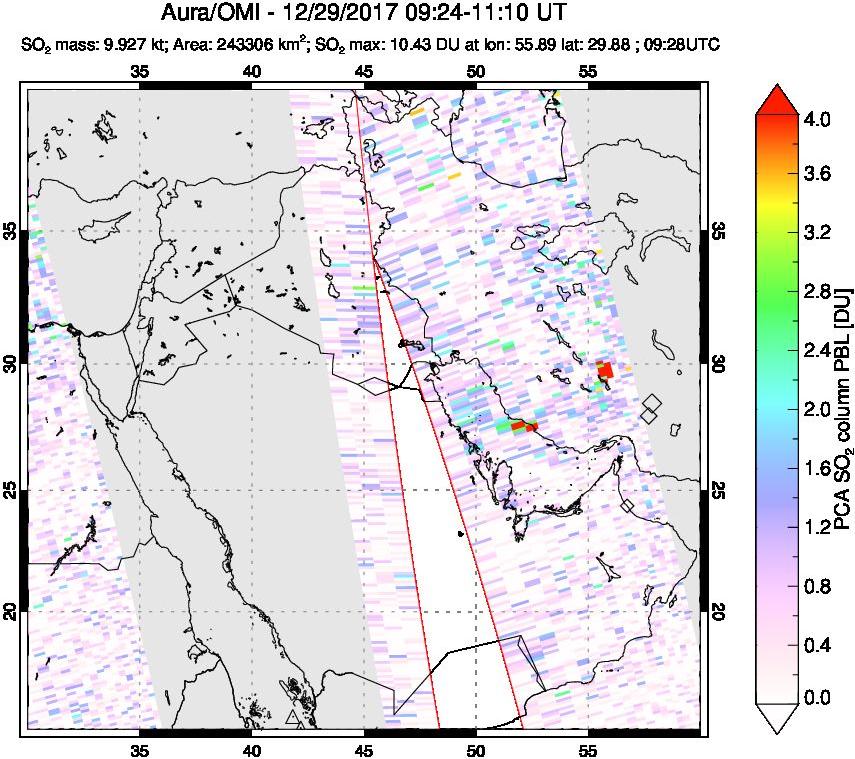 A sulfur dioxide image over Middle East on Dec 29, 2017.