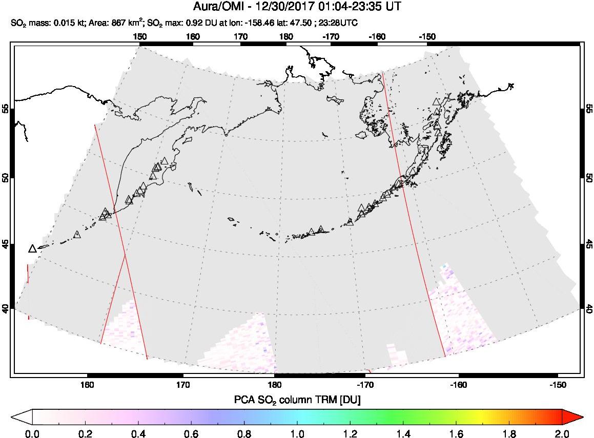 A sulfur dioxide image over North Pacific on Dec 30, 2017.