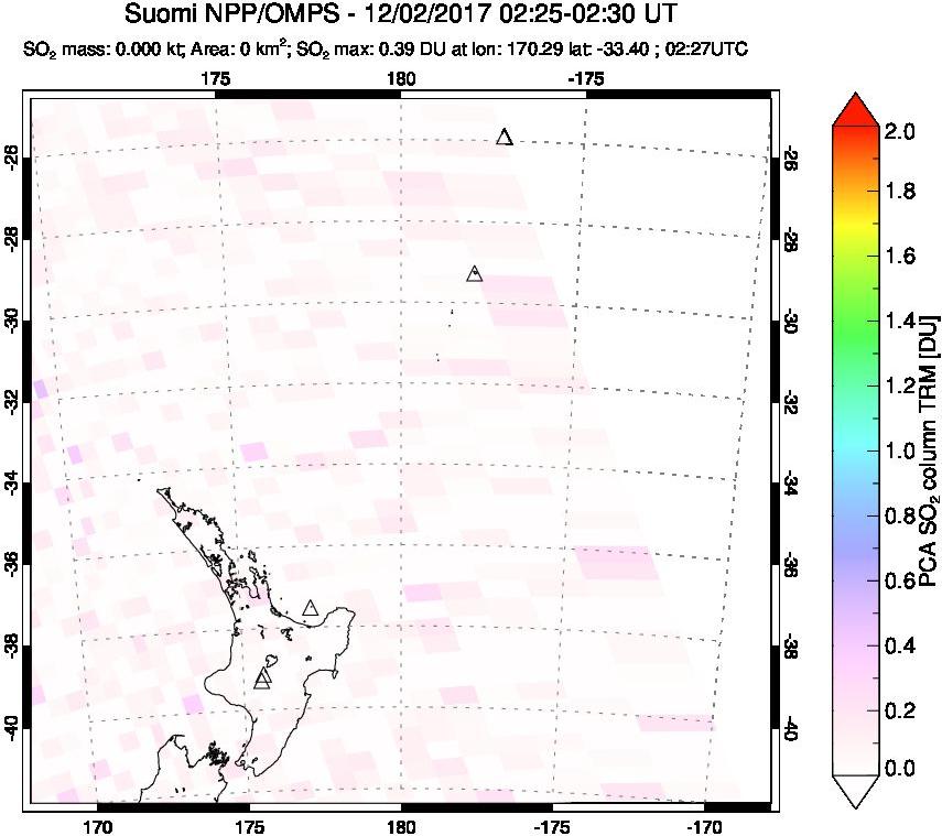 A sulfur dioxide image over New Zealand on Dec 02, 2017.