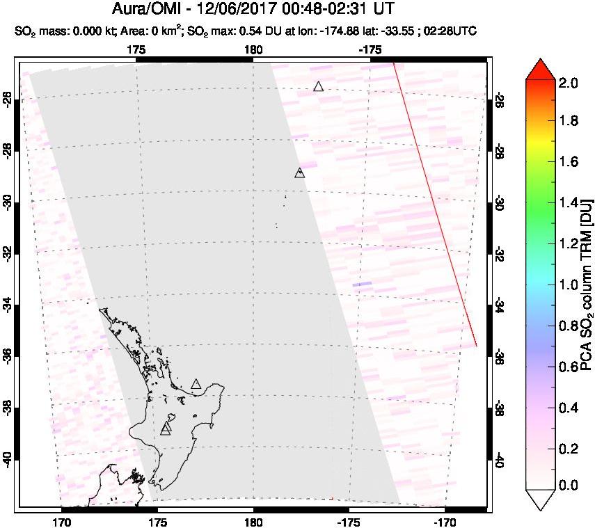 A sulfur dioxide image over New Zealand on Dec 06, 2017.