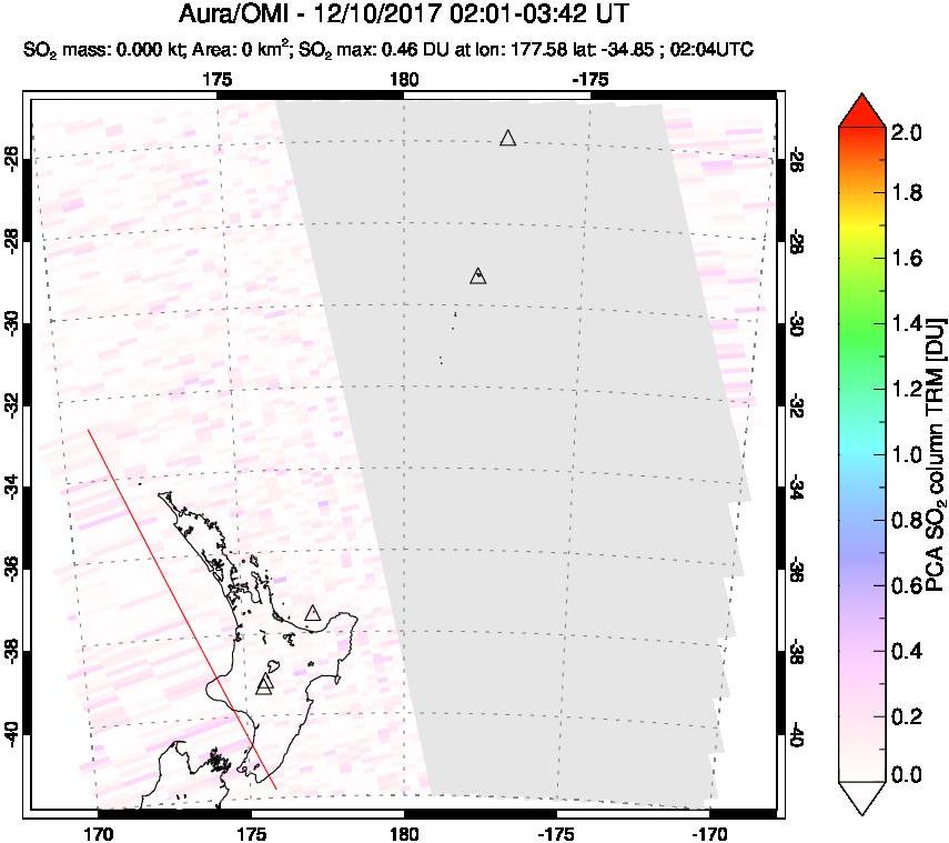 A sulfur dioxide image over New Zealand on Dec 10, 2017.