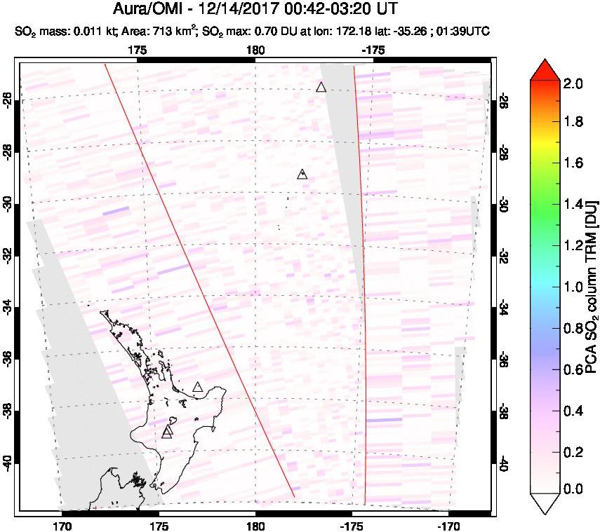 A sulfur dioxide image over New Zealand on Dec 14, 2017.