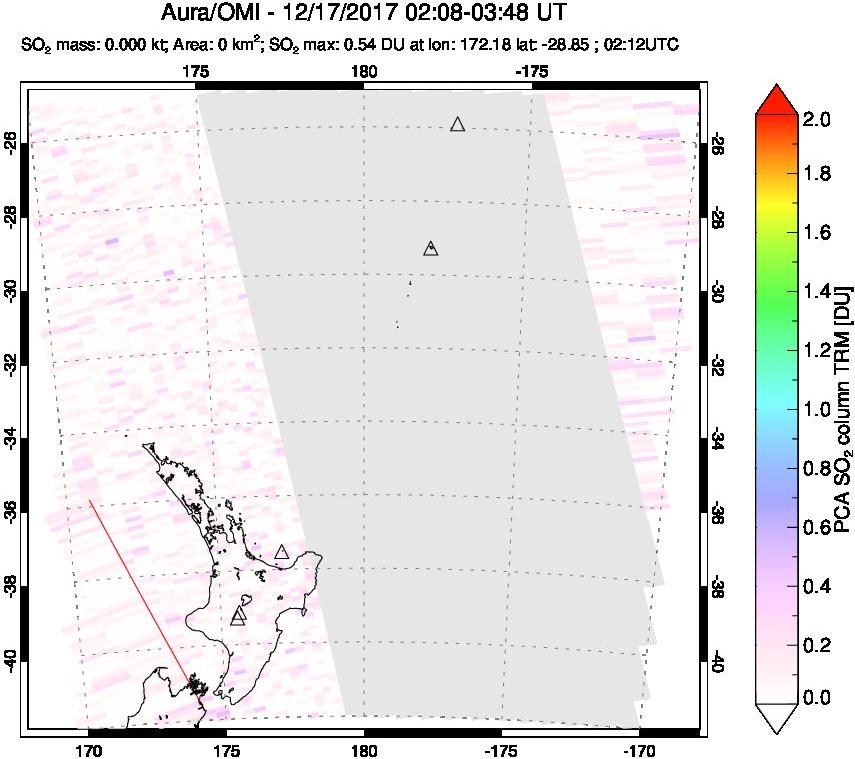 A sulfur dioxide image over New Zealand on Dec 17, 2017.