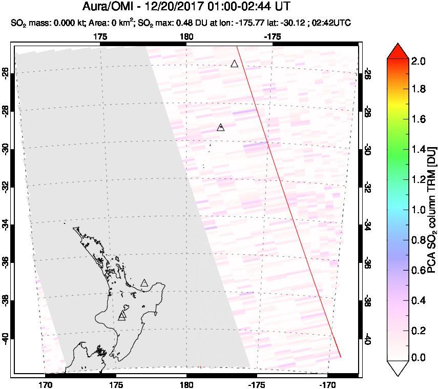 A sulfur dioxide image over New Zealand on Dec 20, 2017.
