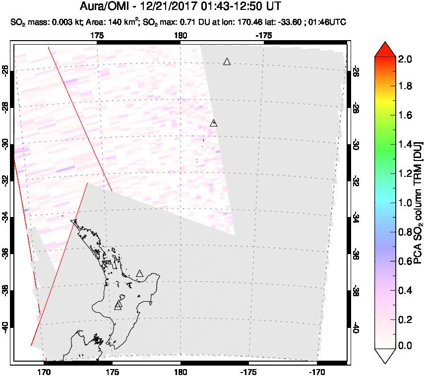 A sulfur dioxide image over New Zealand on Dec 21, 2017.