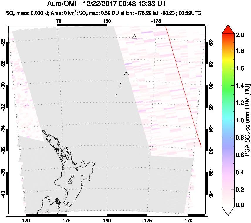 A sulfur dioxide image over New Zealand on Dec 22, 2017.