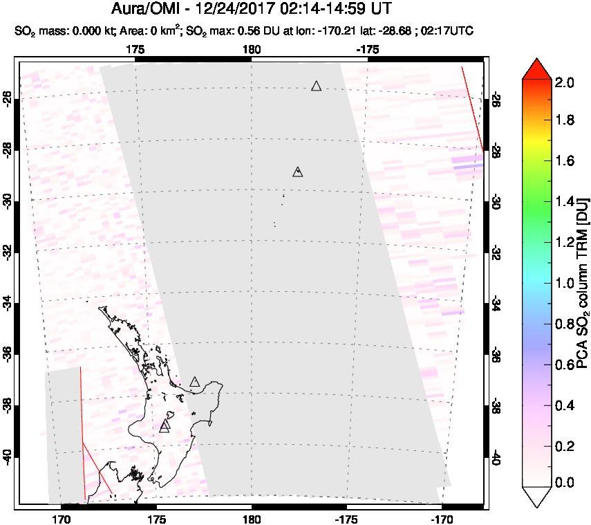A sulfur dioxide image over New Zealand on Dec 24, 2017.