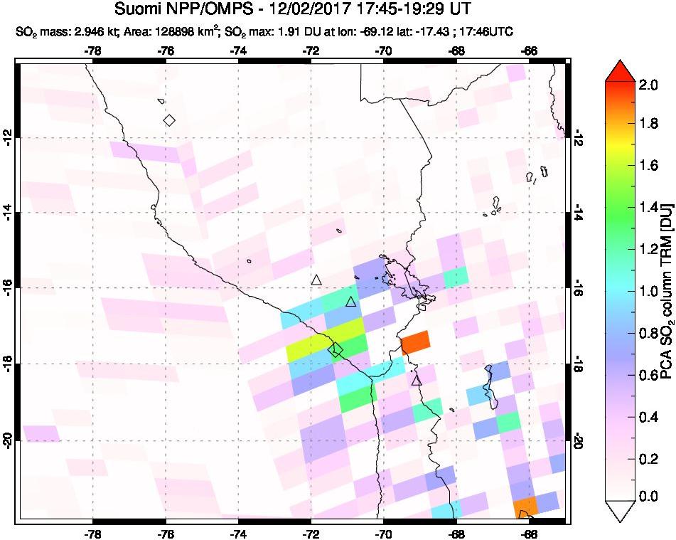 A sulfur dioxide image over Peru on Dec 02, 2017.