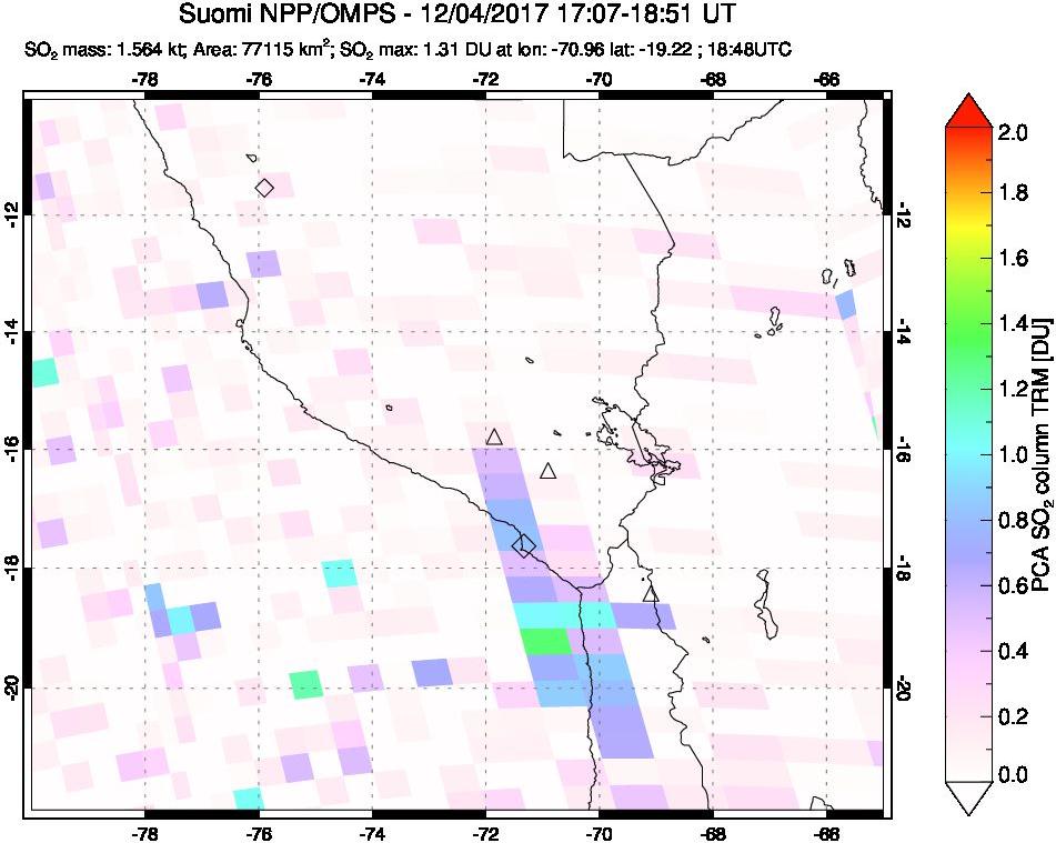 A sulfur dioxide image over Peru on Dec 04, 2017.