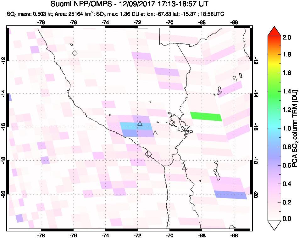 A sulfur dioxide image over Peru on Dec 09, 2017.