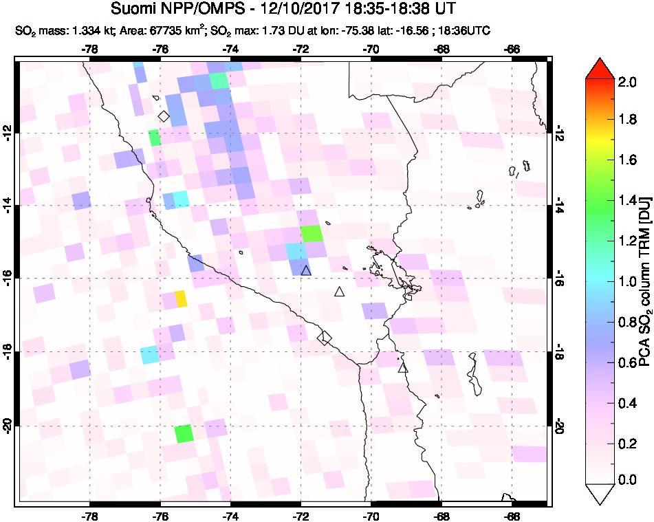 A sulfur dioxide image over Peru on Dec 10, 2017.