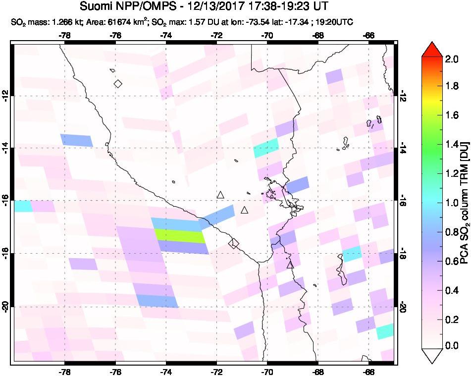 A sulfur dioxide image over Peru on Dec 13, 2017.