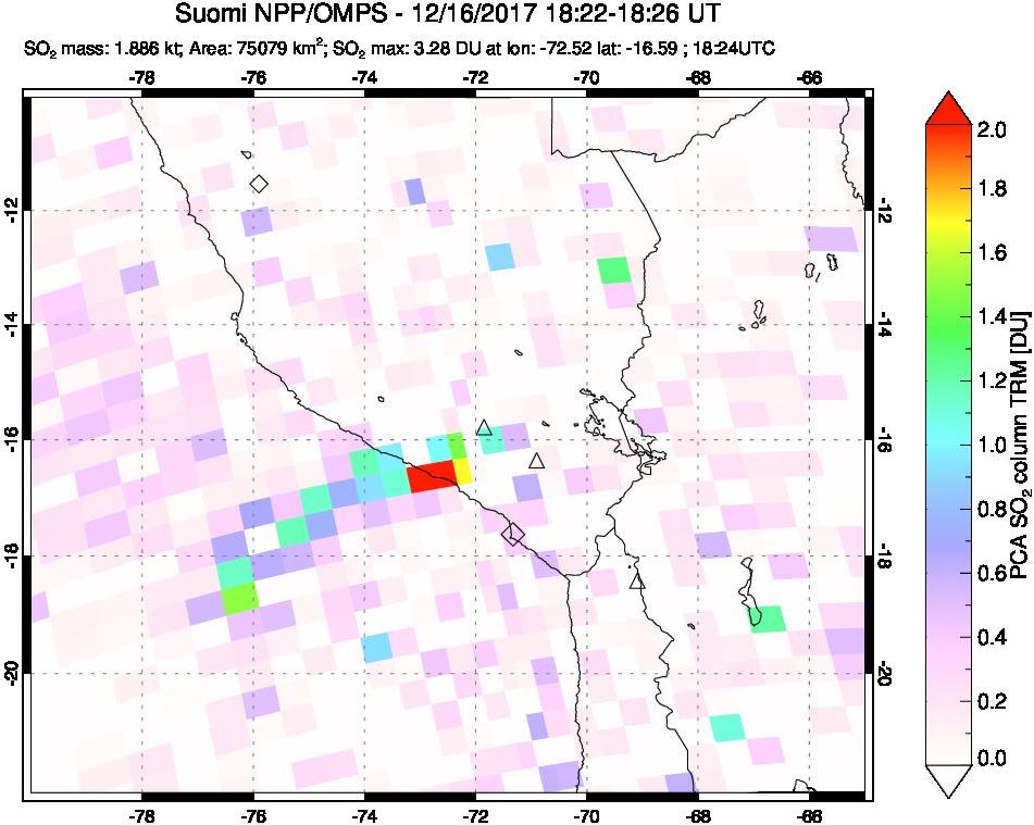 A sulfur dioxide image over Peru on Dec 16, 2017.