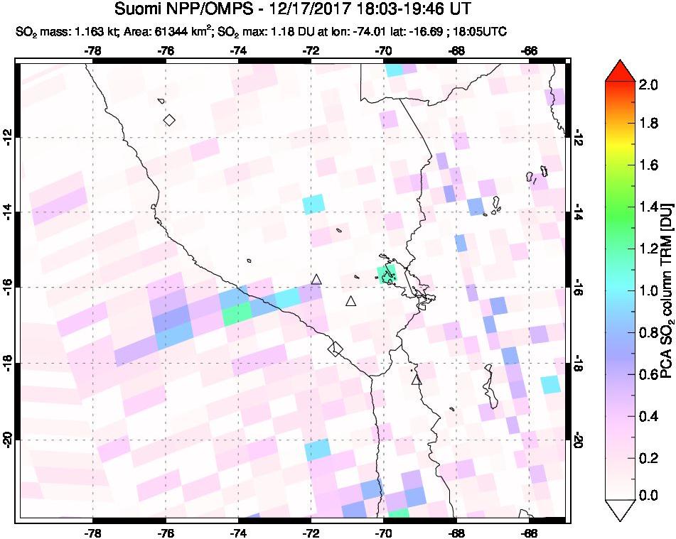 A sulfur dioxide image over Peru on Dec 17, 2017.