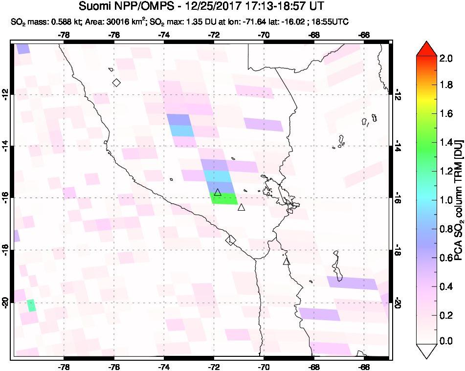 A sulfur dioxide image over Peru on Dec 25, 2017.
