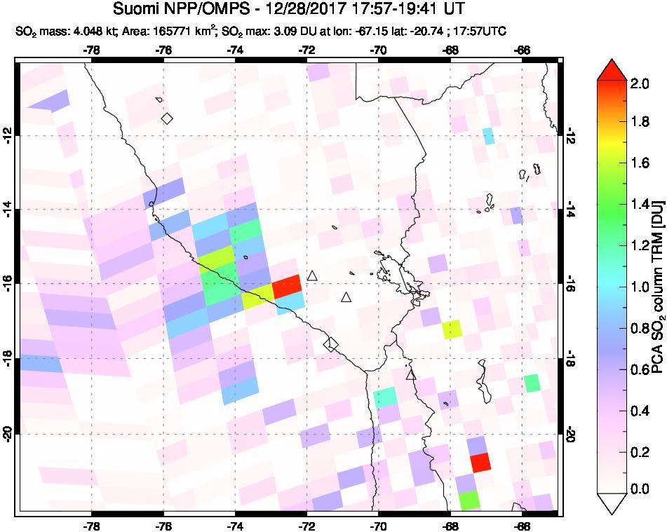 A sulfur dioxide image over Peru on Dec 28, 2017.