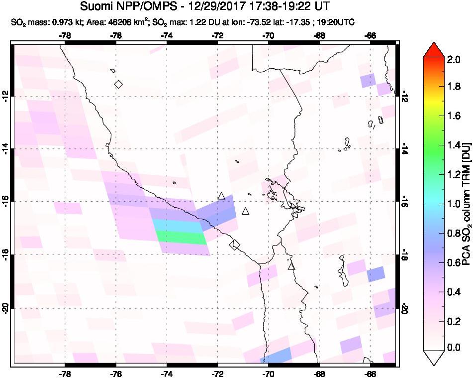 A sulfur dioxide image over Peru on Dec 29, 2017.