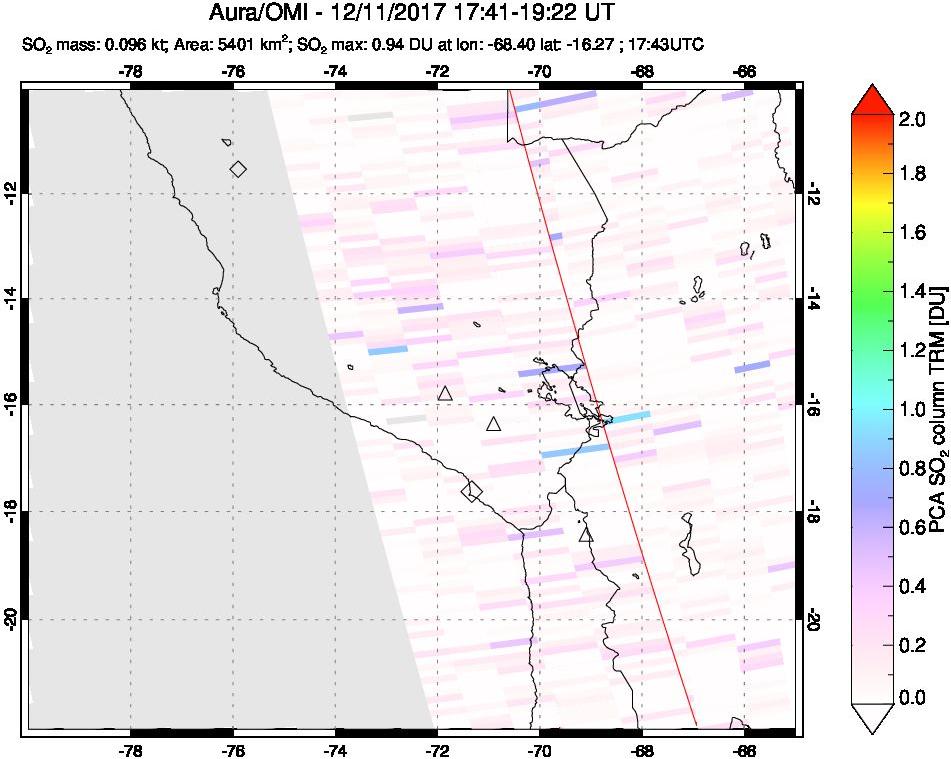 A sulfur dioxide image over Peru on Dec 11, 2017.