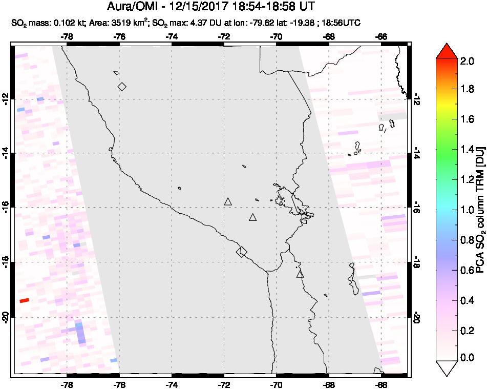 A sulfur dioxide image over Peru on Dec 15, 2017.
