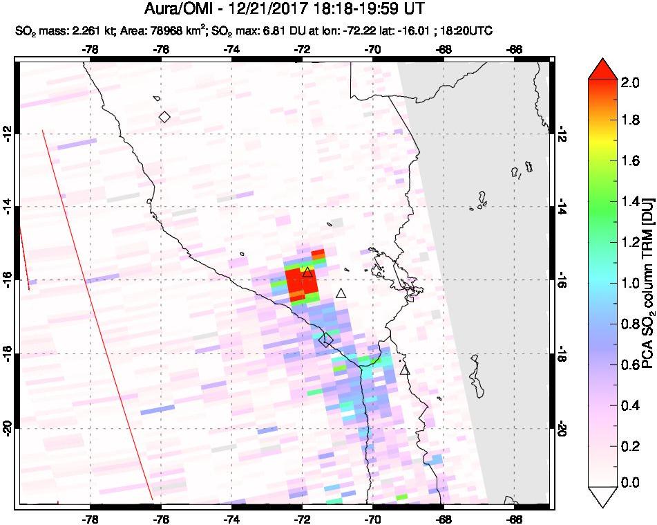 A sulfur dioxide image over Peru on Dec 21, 2017.