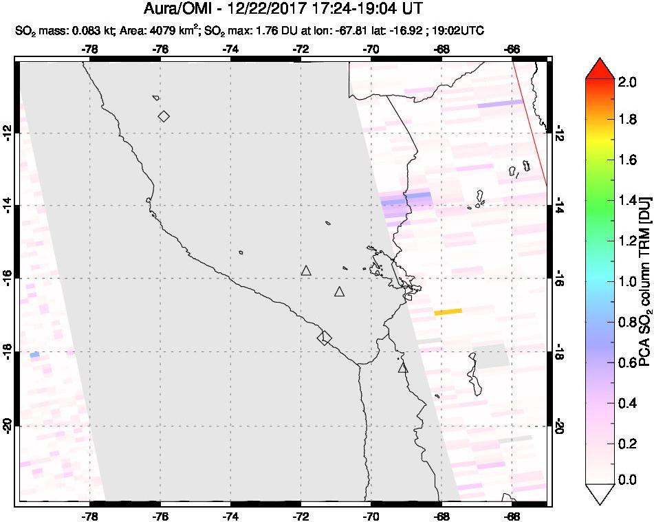 A sulfur dioxide image over Peru on Dec 22, 2017.