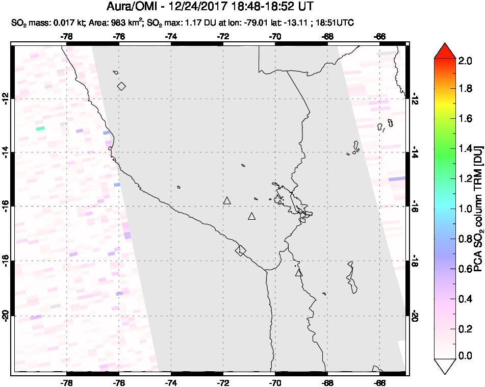 A sulfur dioxide image over Peru on Dec 24, 2017.
