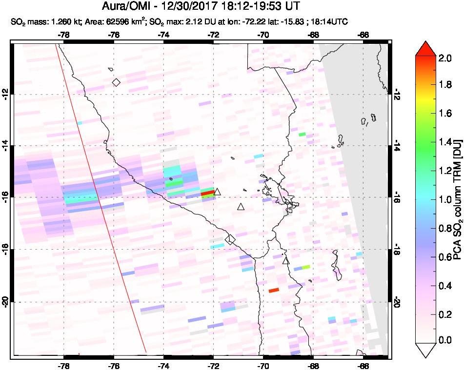A sulfur dioxide image over Peru on Dec 30, 2017.