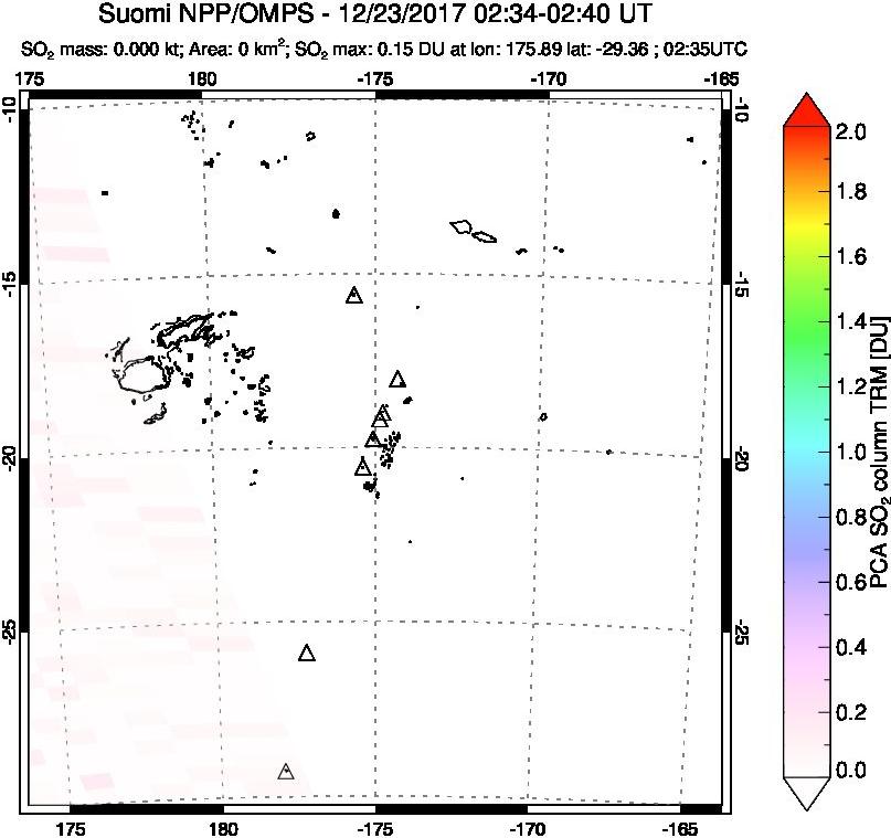 A sulfur dioxide image over Tonga, South Pacific on Dec 23, 2017.