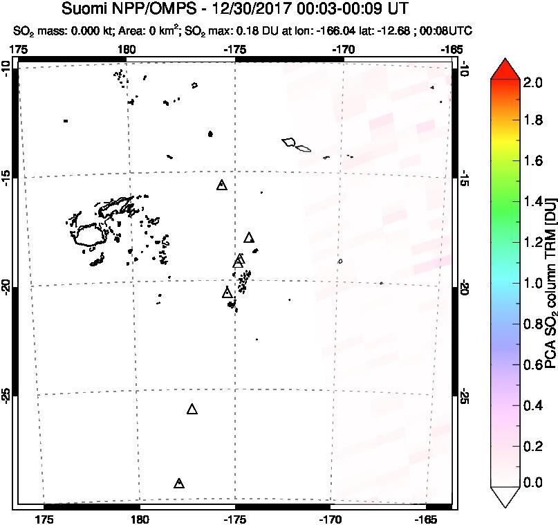 A sulfur dioxide image over Tonga, South Pacific on Dec 30, 2017.