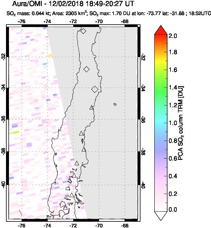A sulfur dioxide image over Central Chile on Dec 02, 2018.