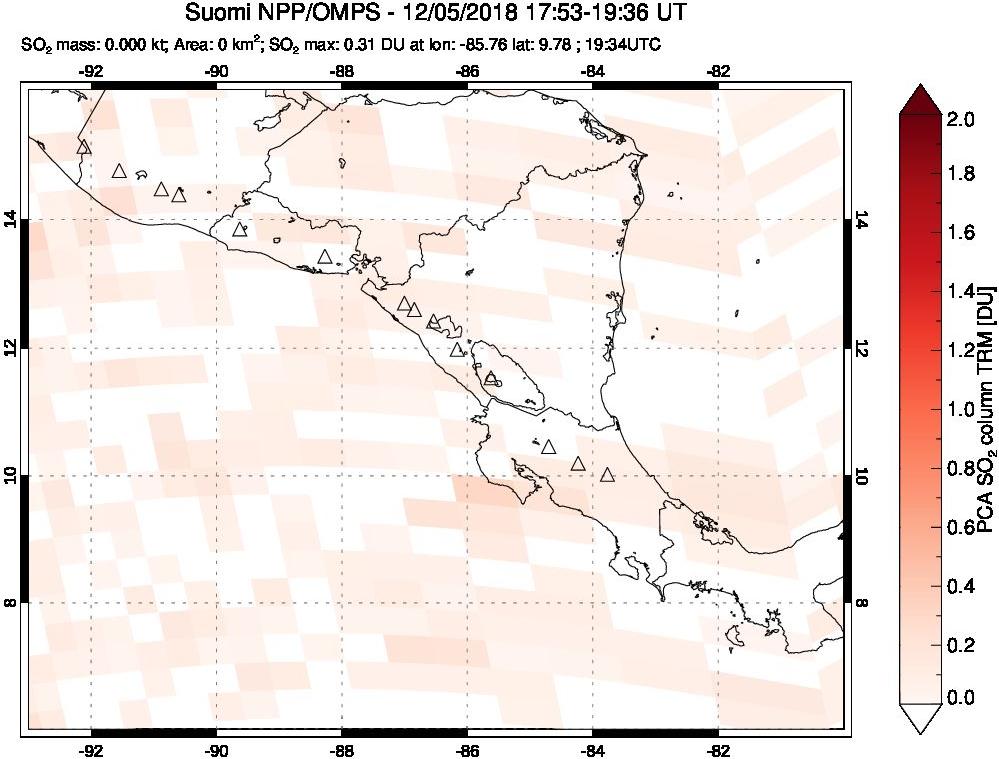 A sulfur dioxide image over Central America on Dec 05, 2018.