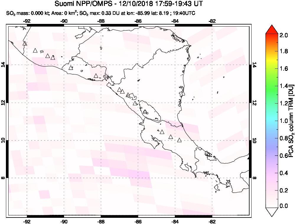 A sulfur dioxide image over Central America on Dec 10, 2018.