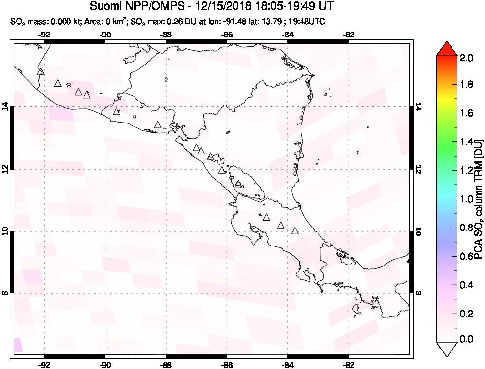 A sulfur dioxide image over Central America on Dec 15, 2018.