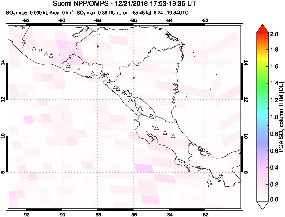 A sulfur dioxide image over Central America on Dec 21, 2018.