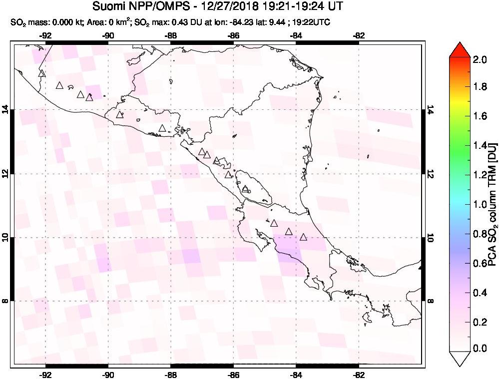 A sulfur dioxide image over Central America on Dec 27, 2018.