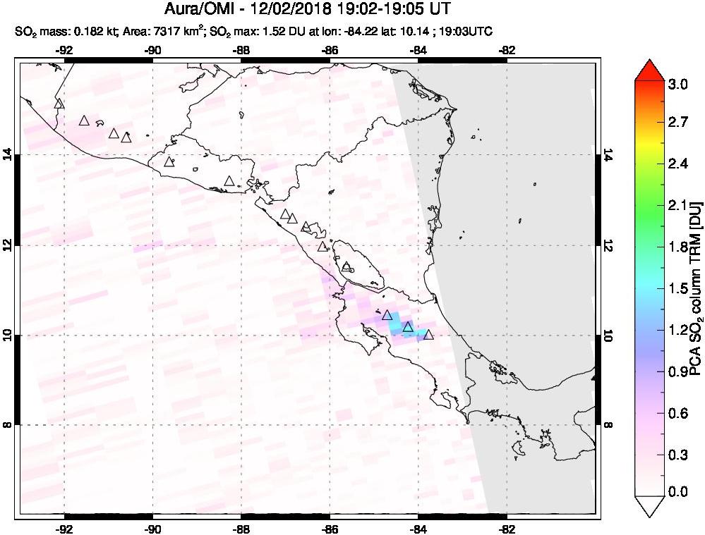 A sulfur dioxide image over Central America on Dec 02, 2018.