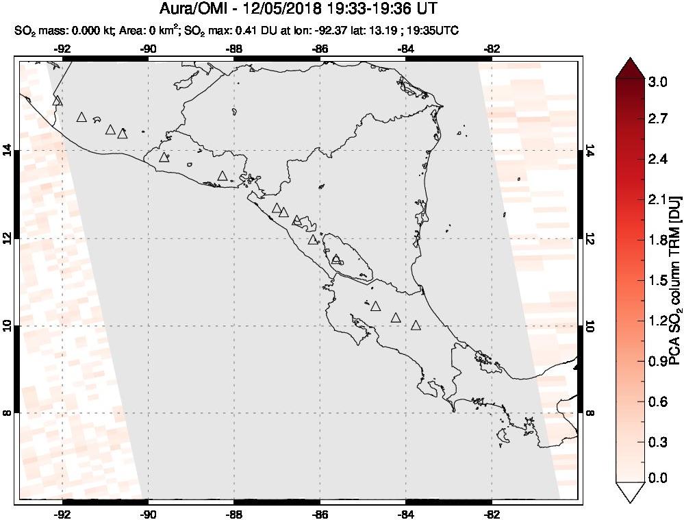 A sulfur dioxide image over Central America on Dec 05, 2018.