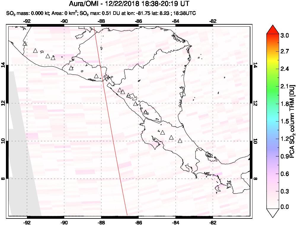 A sulfur dioxide image over Central America on Dec 22, 2018.