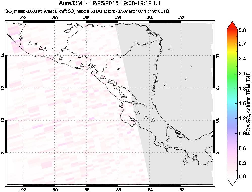 A sulfur dioxide image over Central America on Dec 25, 2018.