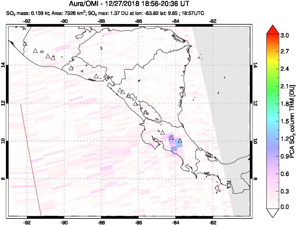 A sulfur dioxide image over Central America on Dec 27, 2018.