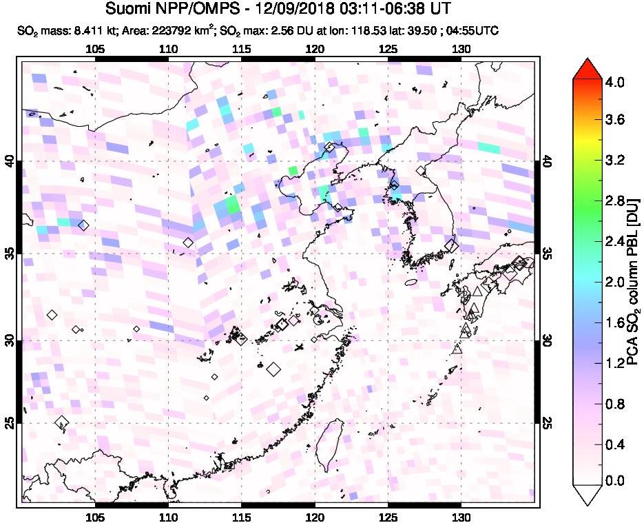 A sulfur dioxide image over Eastern China on Dec 09, 2018.