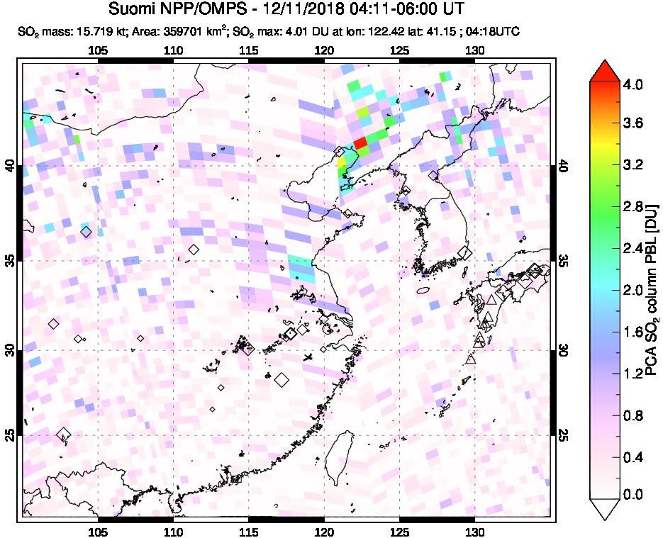 A sulfur dioxide image over Eastern China on Dec 11, 2018.