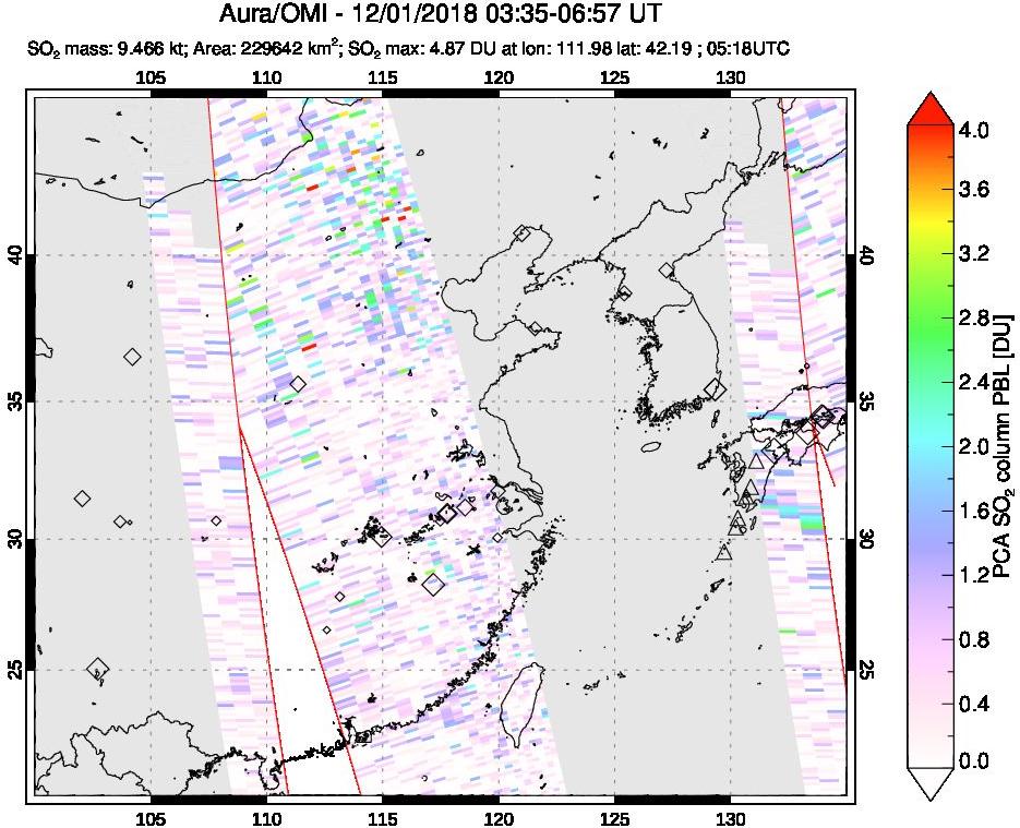 A sulfur dioxide image over Eastern China on Dec 01, 2018.