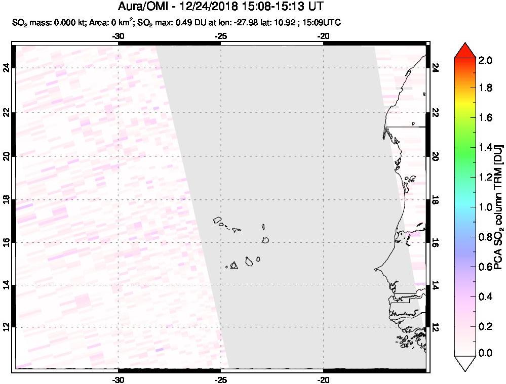 A sulfur dioxide image over Cape Verde Islands on Dec 24, 2018.