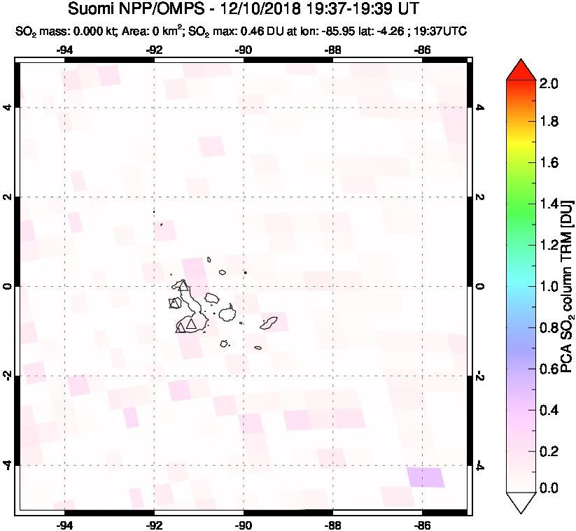 A sulfur dioxide image over Galápagos Islands on Dec 10, 2018.
