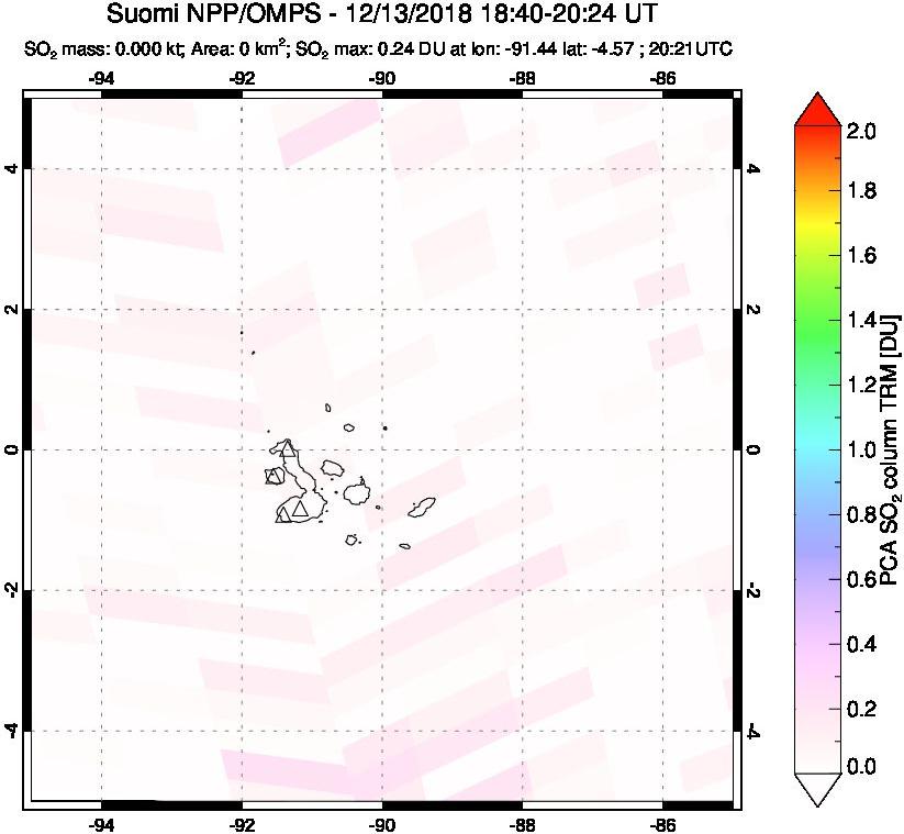 A sulfur dioxide image over Galápagos Islands on Dec 13, 2018.