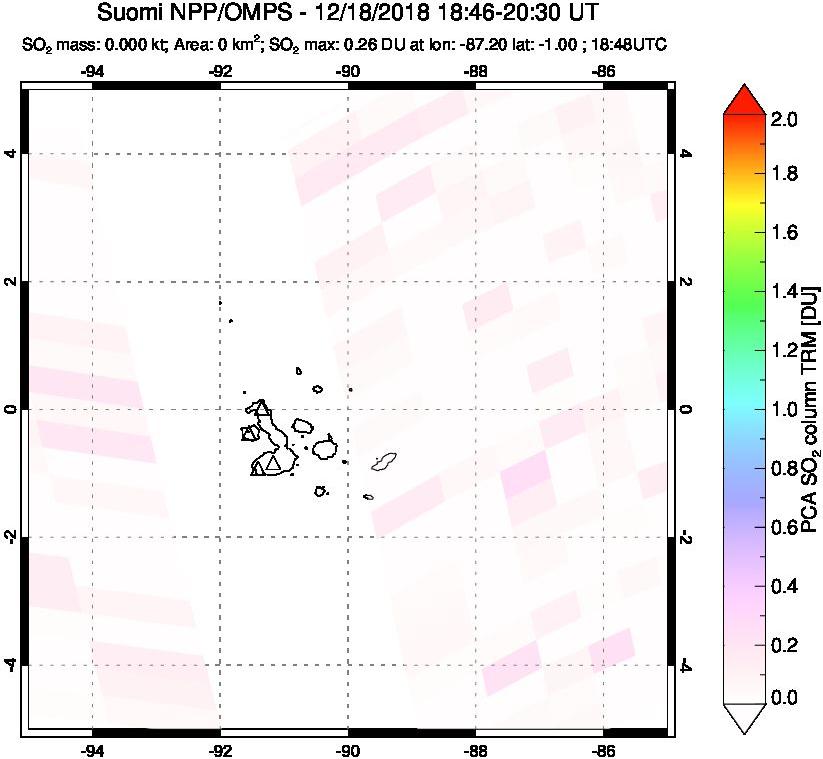 A sulfur dioxide image over Galápagos Islands on Dec 18, 2018.
