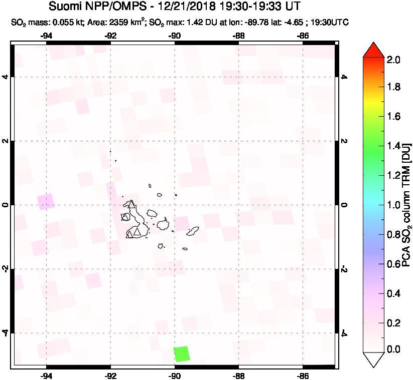 A sulfur dioxide image over Galápagos Islands on Dec 21, 2018.